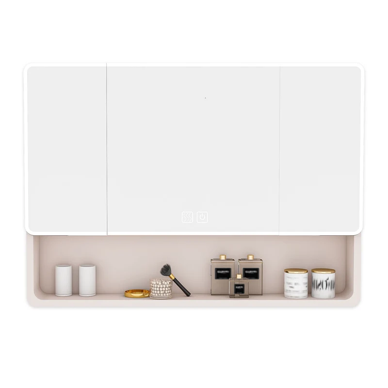 Aluminium Medicine Cabinet Mirror, With 3 Colors LED Light and Defogging Function - Khaki