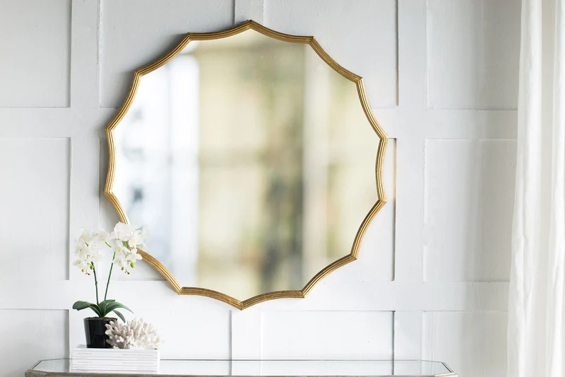 Round Sunburst Wall Mirror With, Wall Decor Mirror for Entryway Bedroom Living Room - Gold