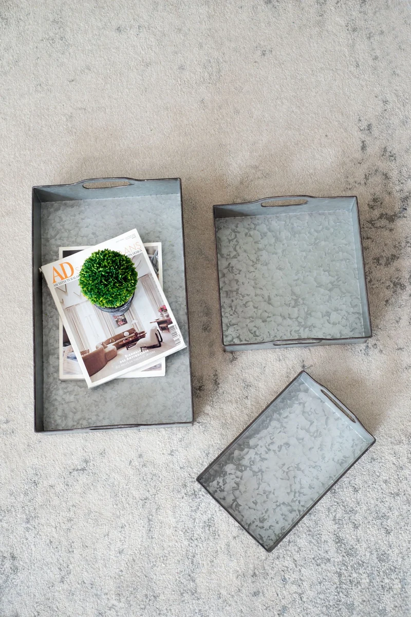 Decorative Galvanized Nesting Trays (Set of 3) - Gray