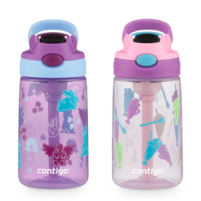 14oz 2pk Plastic Cleanable Kids' Water Bottles Purple/Pink
