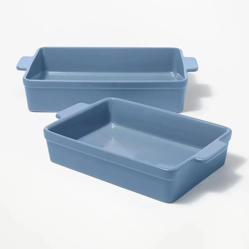 2-Piece Stoneware Rectangle Baking Dish Set in Blue
