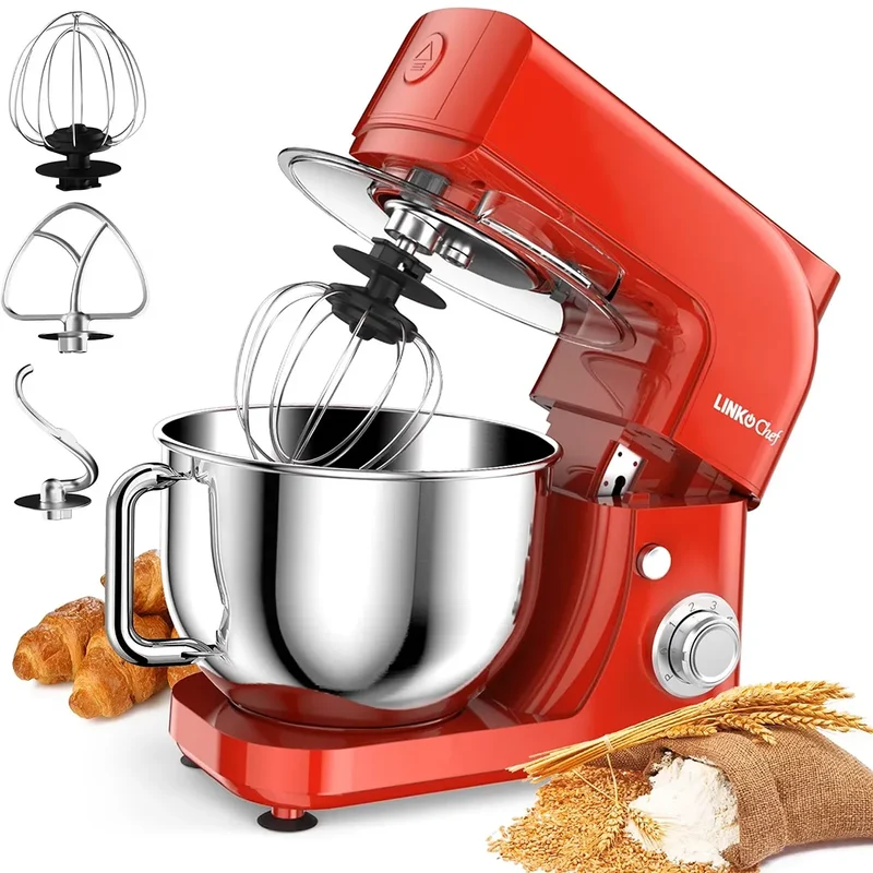 Stand Mixer, 5.3QT 800W 6+P Speeds with Whisk, Dough Hook and Beater - Red