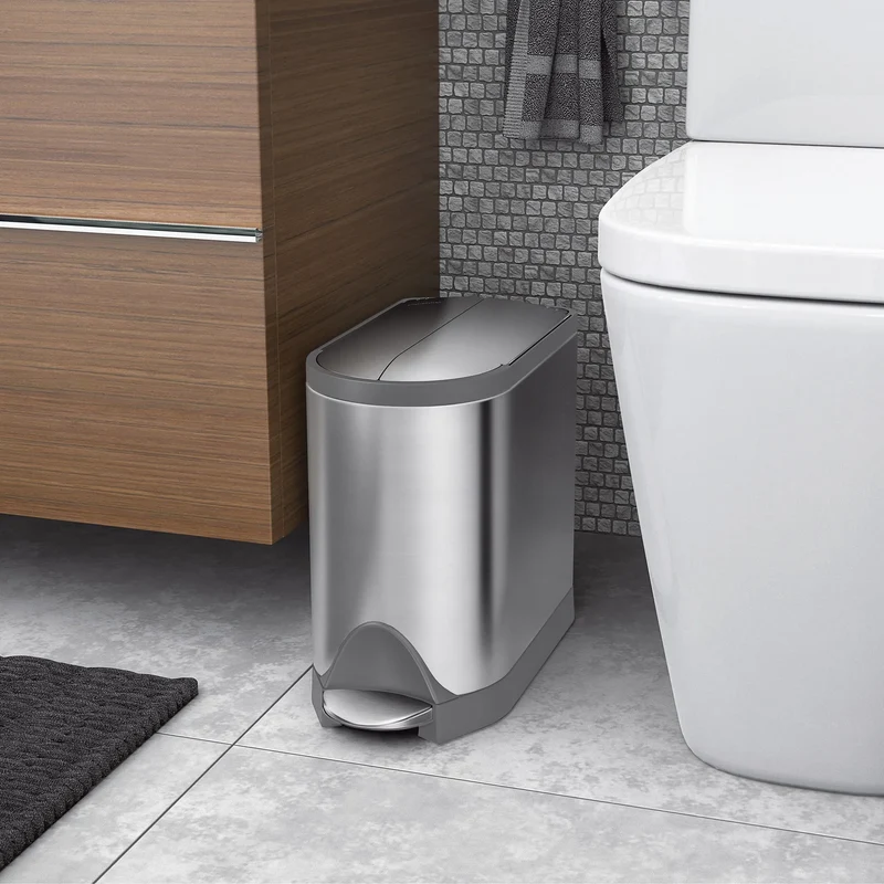 Butterfly Lid Bathroom Step Trash Can - Stainless Steel