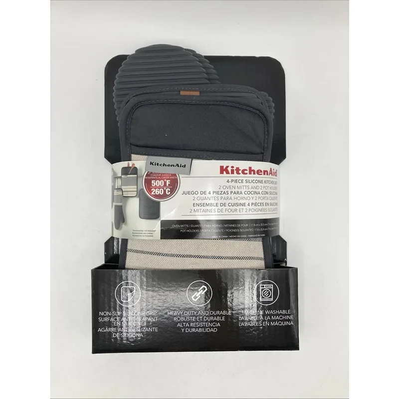 4-Piece Silicone Kitchen Set - Gray & White Striped