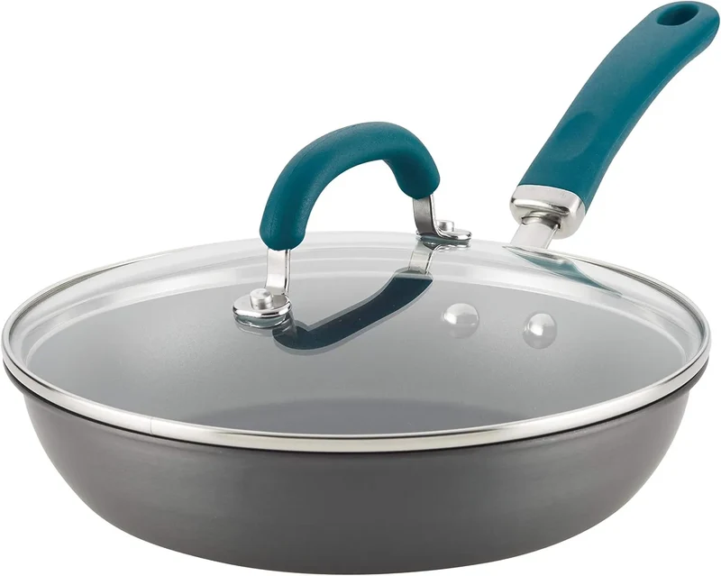 Deep Nonstick Frying Pan - 10.25 Inch - Teal Handle