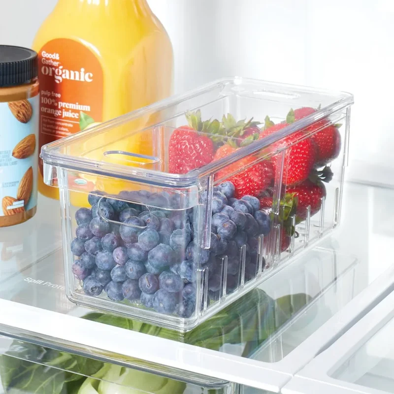 Divided Berry Bin with Lid - Clear Refrigerator Organizer