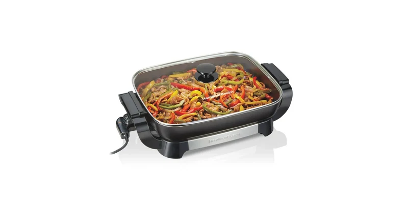 20.5" Durathon Ceramic Reversible Nonstick Electric Skillet Black: 1500W Electric Pan, Dishwasher-Safe Parts
