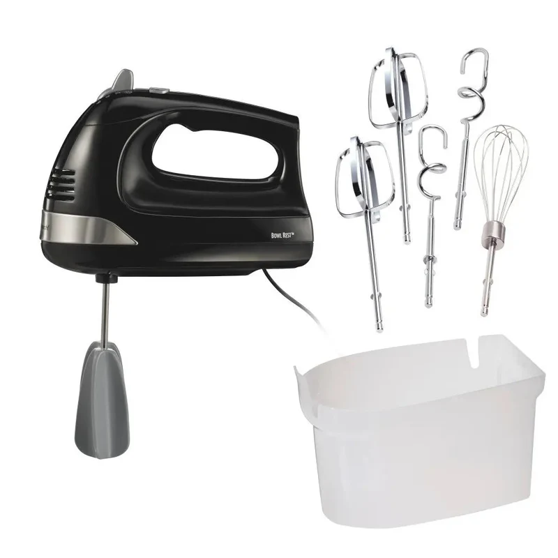 6 Speed Hand Mixer with Easy Clean Beaters Snap-On Case 7 Attachments Black 62639C: 275W, Dishwasher-Safe Parts
