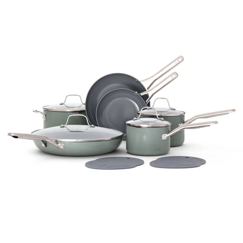 12pc Nonstick Ceramic Cookware Set - Silver