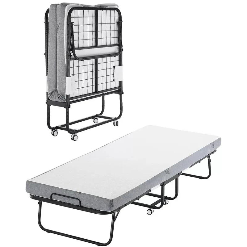 Rollaway Bed, 31 in x 75 in Folding Bed with 4 in Mattress, Twin Size Foldable Bed with Sturdy Metal Frame & Memory Foam Mattress