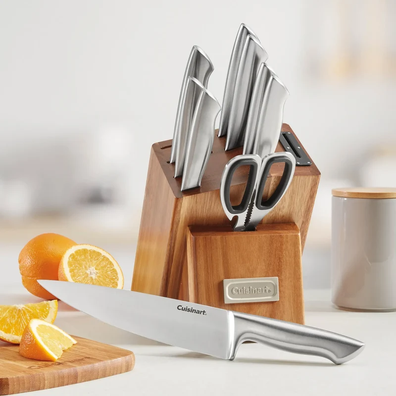 German Steel 10-piece Knife Block Set with Built-in Sharpener