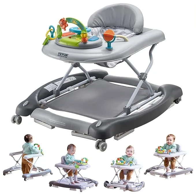4-in-1 Baby Walker, Foldable Baby Activity Center with Wheels