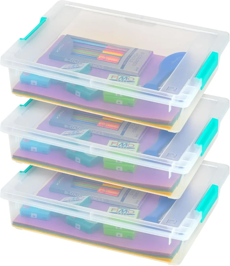Plastic Storage Bins with Lids - Clear/Seafoam Blue - 3 Pack