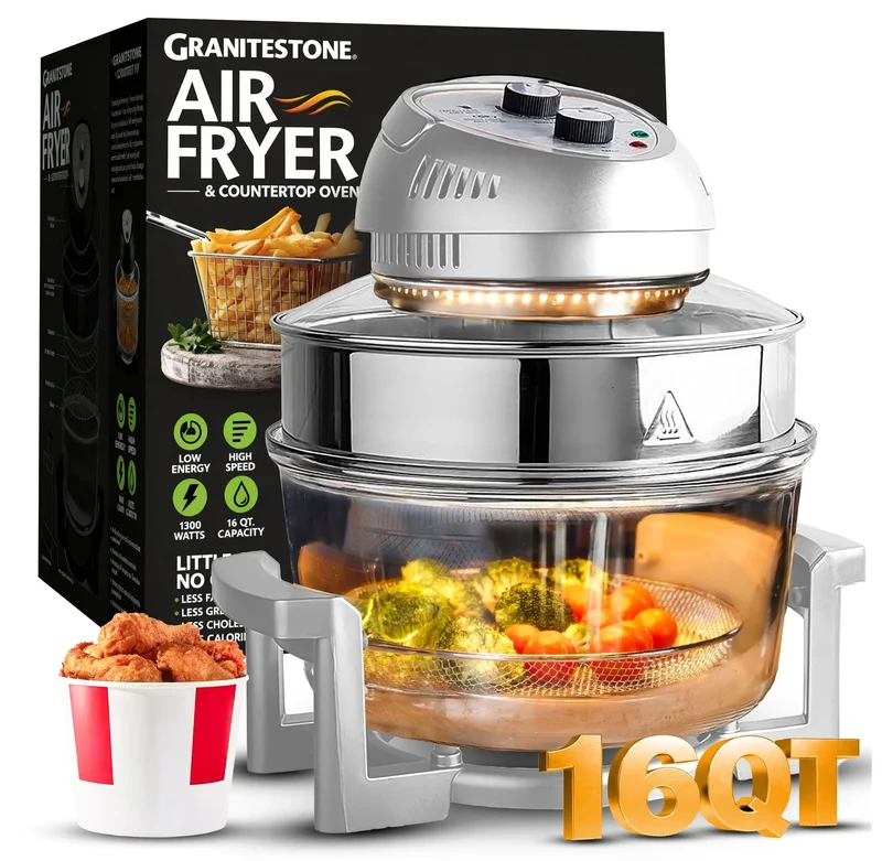 Large Glass Air Fryer - Silver