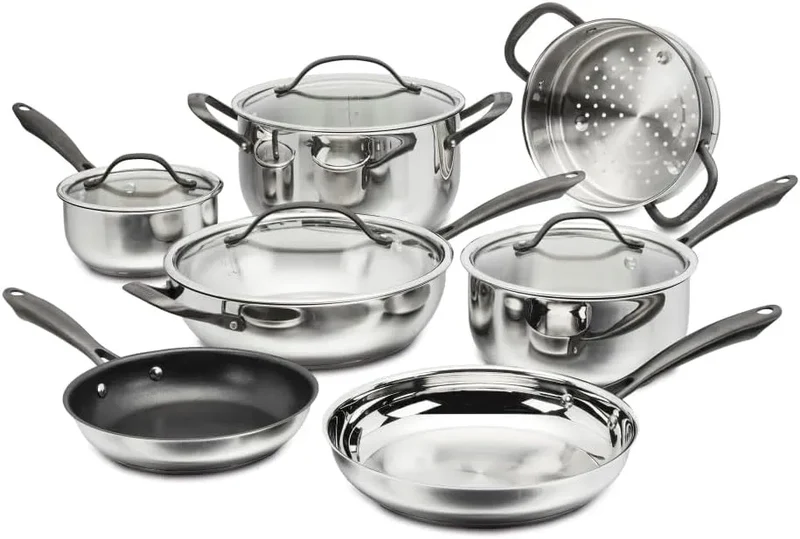 11-Piece Stainless Steel Cookware Set - Brushed Titanium