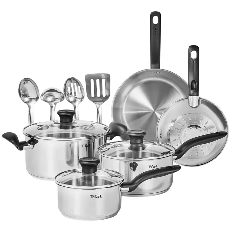 Cook 12pc Stainless Steel Cookware Set Black Handle - Black