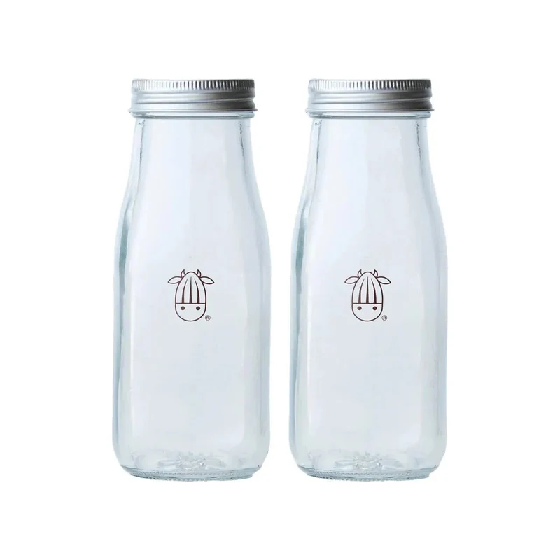 Glass Milk Bottles - Set of 2