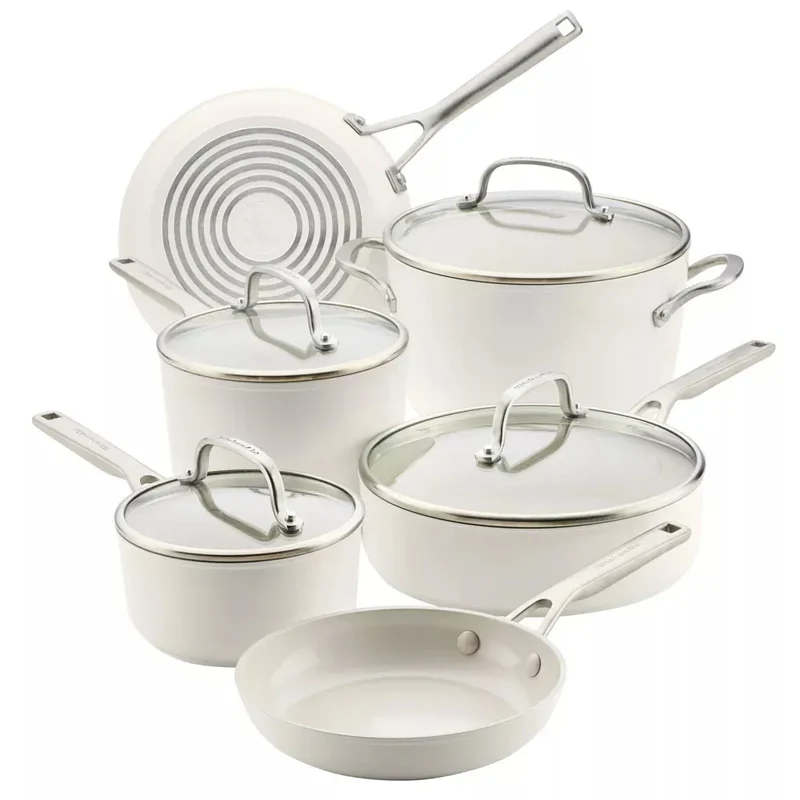 10pc Hard-Anodized Ceramic Induction Cookware Set - Porcelain White