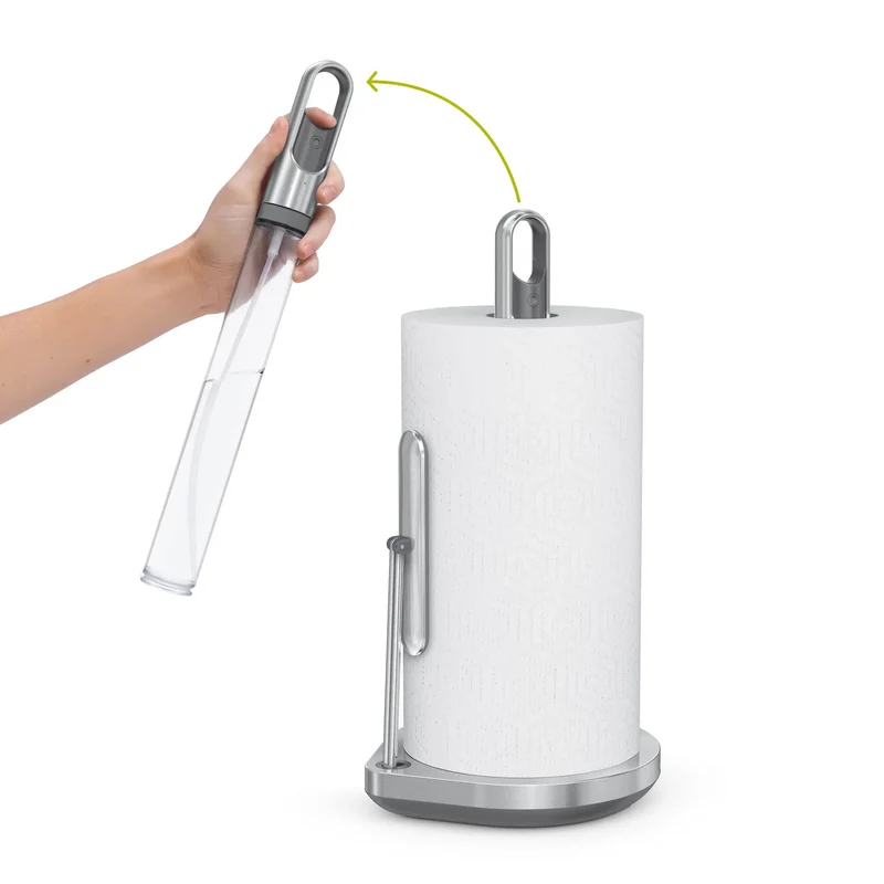 Standing Paper Towel Holder with Spray Pump - Brushed Stainless Steel