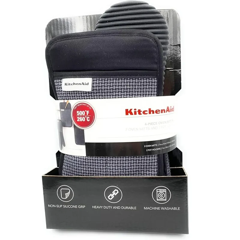 Oven Gloves and Pot Holders Set - Black