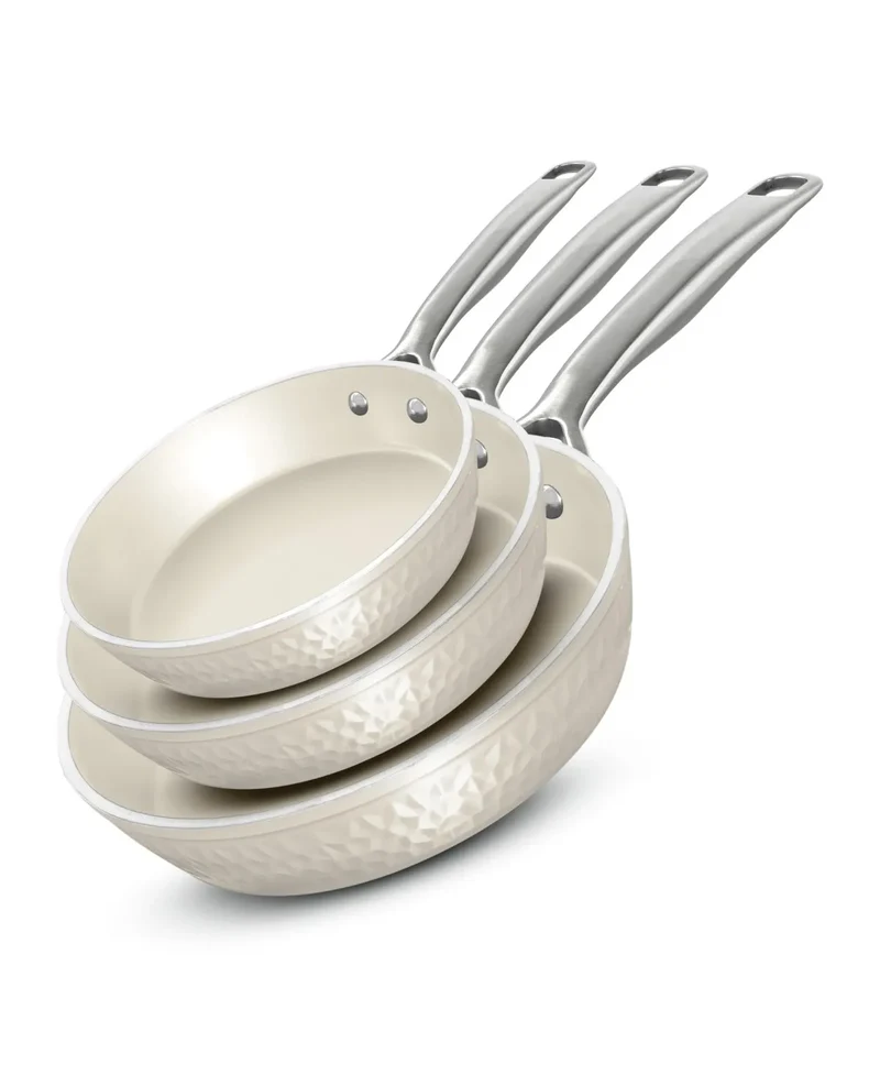 Natural Hammered Collection Pro Nonstick Frying Pan Set - Beige