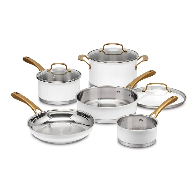 Classic 8pc Stainless Steel Cookware Set with Brushed Gold Handles