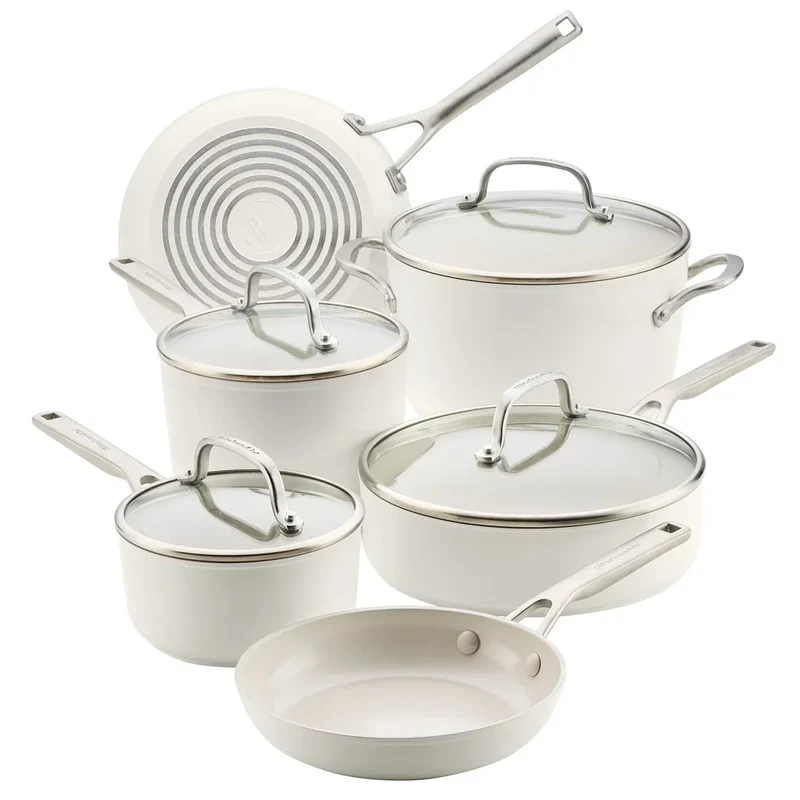 Hard-Anodized 10 Pcs Ceramic Induction Cookware Set - White
