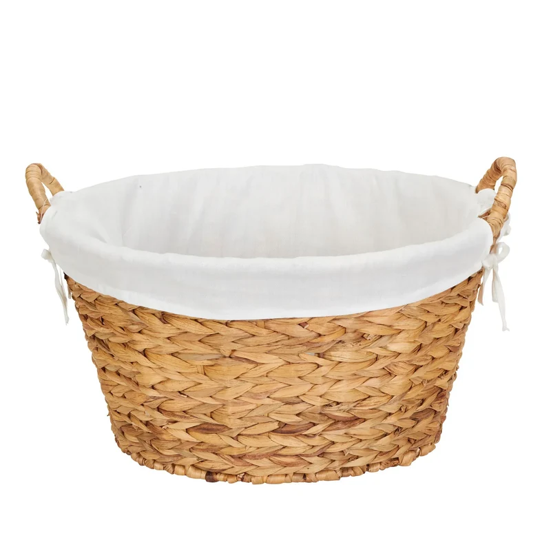 Round Wicker Laundry Basket with Handles - Natural