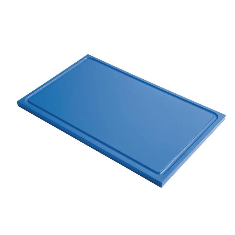 Planche à découper avec rigole GN1/1 en polyéthylène haute densité Gastro M bleue
