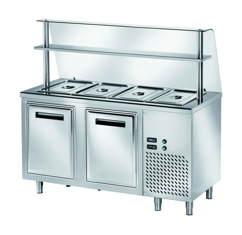 Table réfrigérée libre-service PROFI réfrigérée B200 avec portes battantes et rehausse vitrée 1500x700x1400 - 4x GN 1/1
