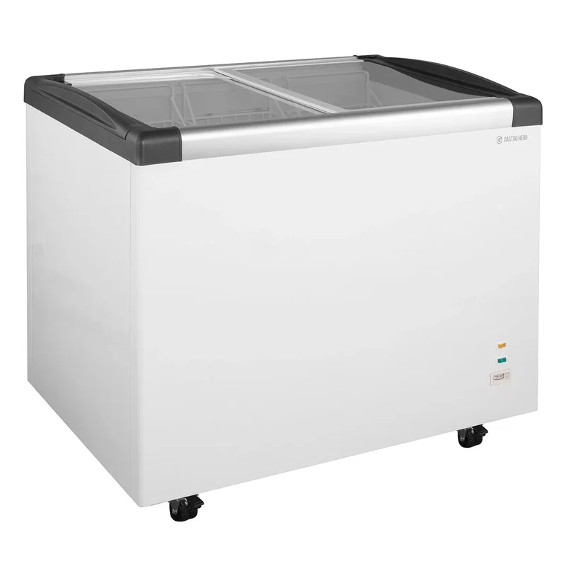 Congélateur coffre ECO 350 avec couvercle coulissant en verre, 4 roulettes