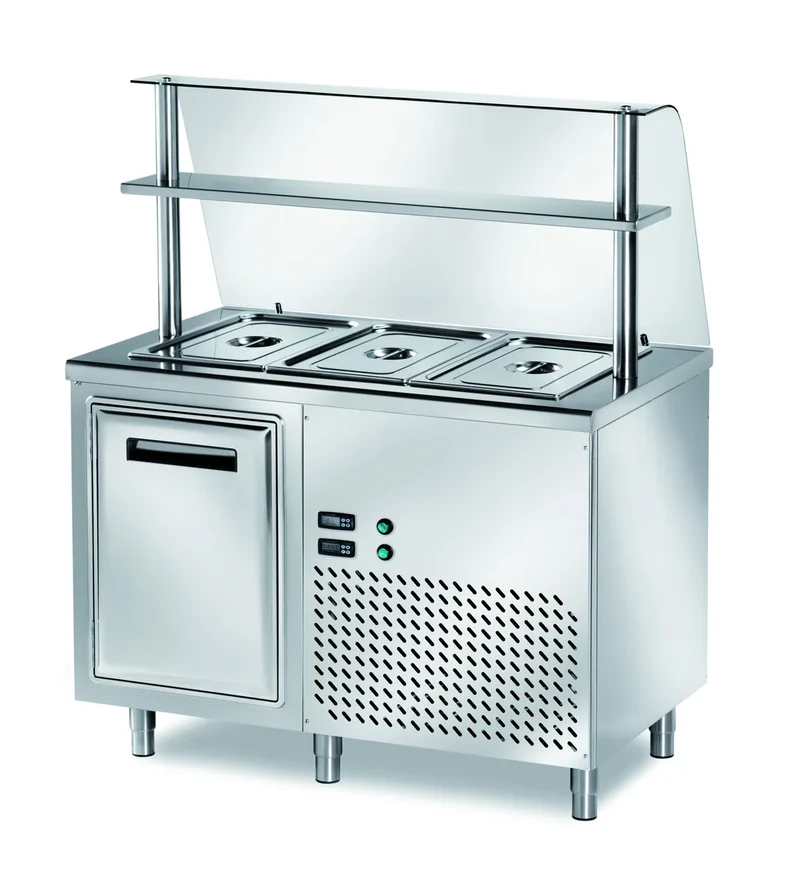 Table réfrigérée libre-service PROFI réfrigérée B200 avec portes battantes et rehausse vitrée 1200x700x1400 - 3x GN 1/1