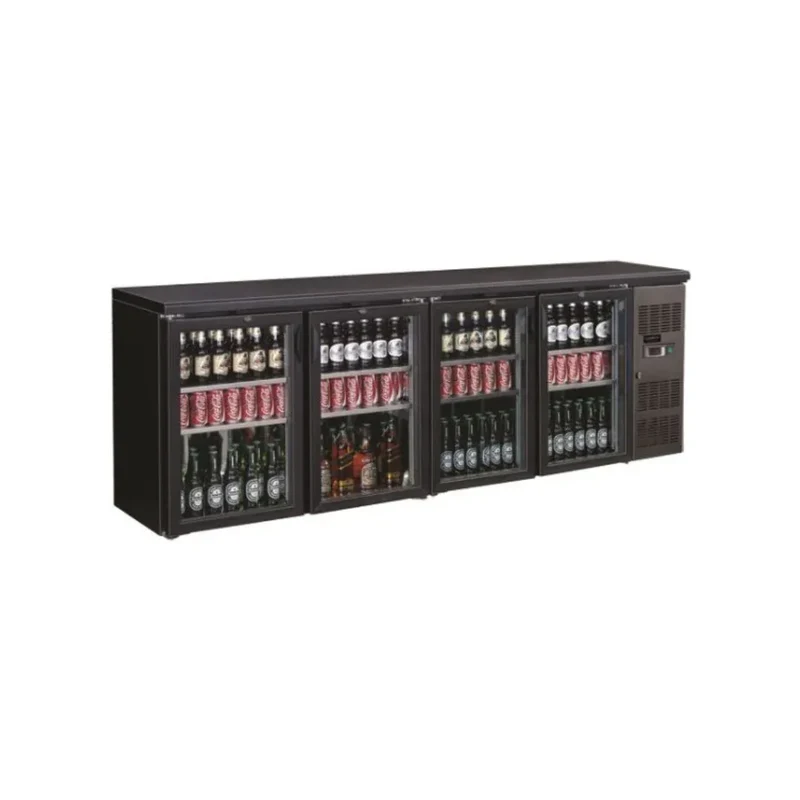 Arrière bar noir réfrigéré 4 portes vitrées 698L