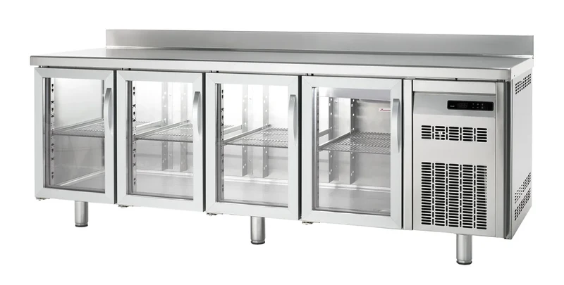 Table réfrigérée de boulangerie Premium 4/0 avec dosseret et portes vitrées