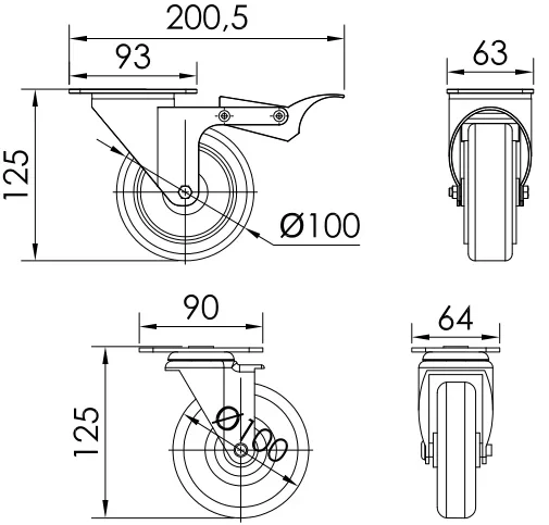 Roue avec frein pour série Monoblock