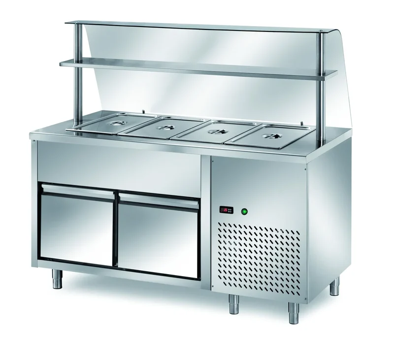 Table réfrigérée libre-service PROFI B200 avec tiroir et rehausse vitrée 1500x700x1400 - 4GN1/1