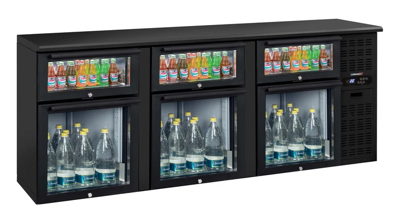 Arrière bar 3 x 2 tiroirs mixtes vitrés