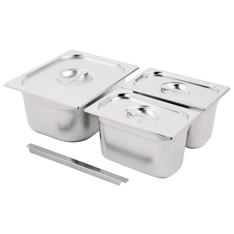 Ensemble de bacs GN 1/2 et 2 x 1/4 inox avec couvercles Vogue