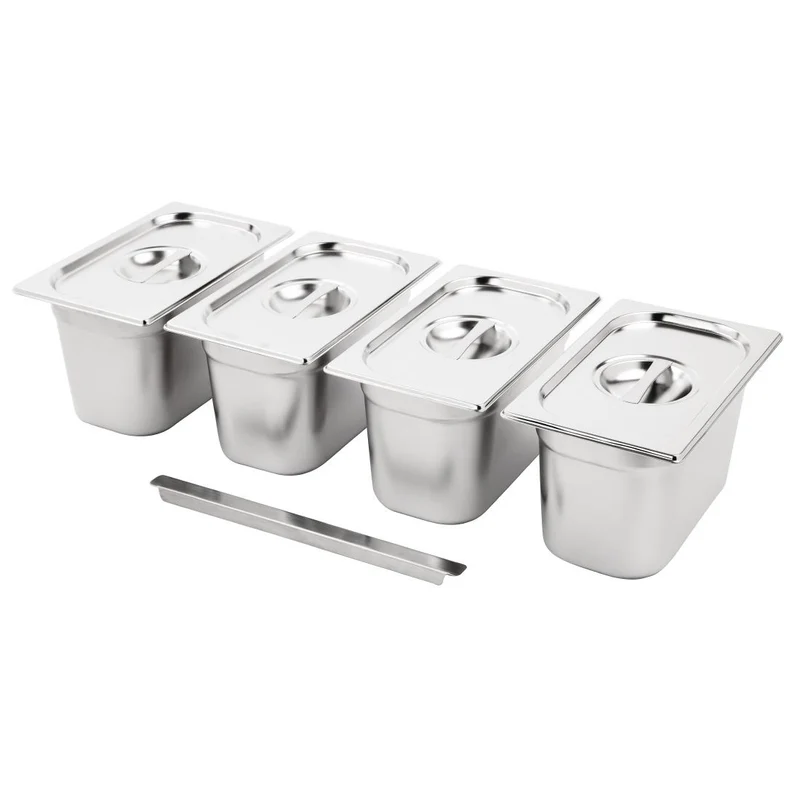 Ensemble de 4 bacs GN 1/4 en inox avec couvercles Vogue
