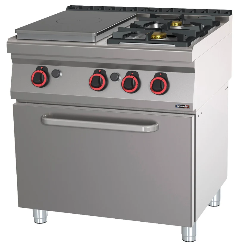 Fourneau gaz 2 feux + 1 plaque coup de feu avec four à gaz GN 1/1 80