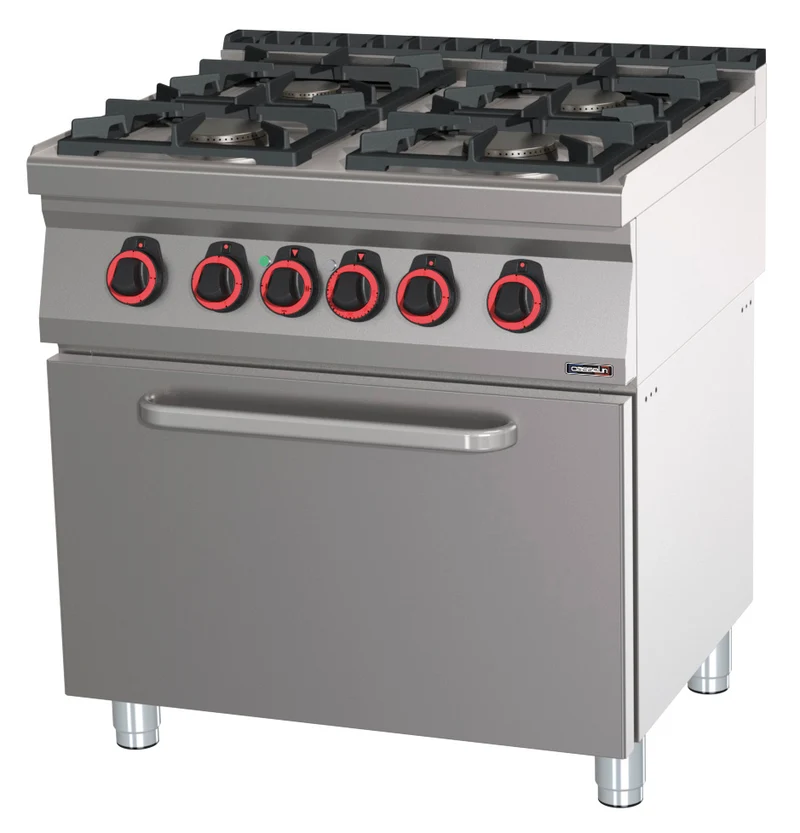Fourneau gaz 4 feux avec four électrique statique GN 2/1 80