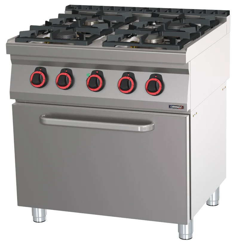 Fourneau gaz 4 feux avec four électrique ventilé GN 1/1 HP 80