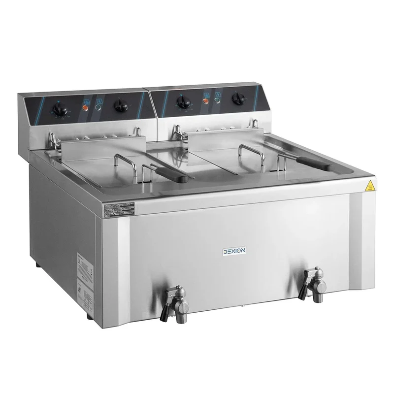 Friteuse électrique double professionnelle - 12+12 litres avec robinet de vidange, 400 V