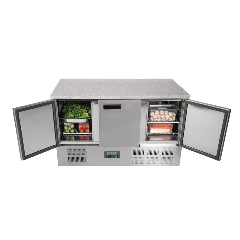 Polar Série G Table réfrigérée avec plan de travail en marbre 3 portes 368 Ltr