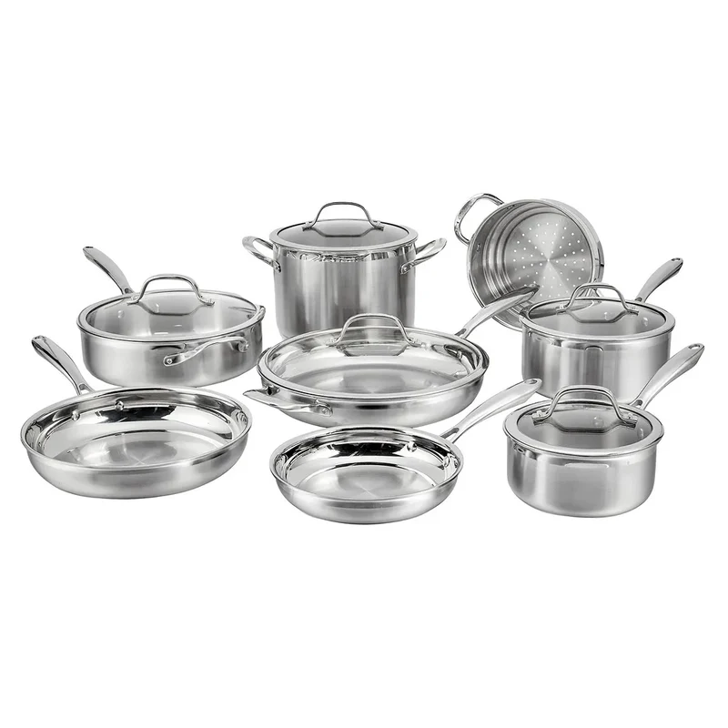 Tri-Ply Clad Stainless Steel 13-Piece Cookware Set, Glass Lids