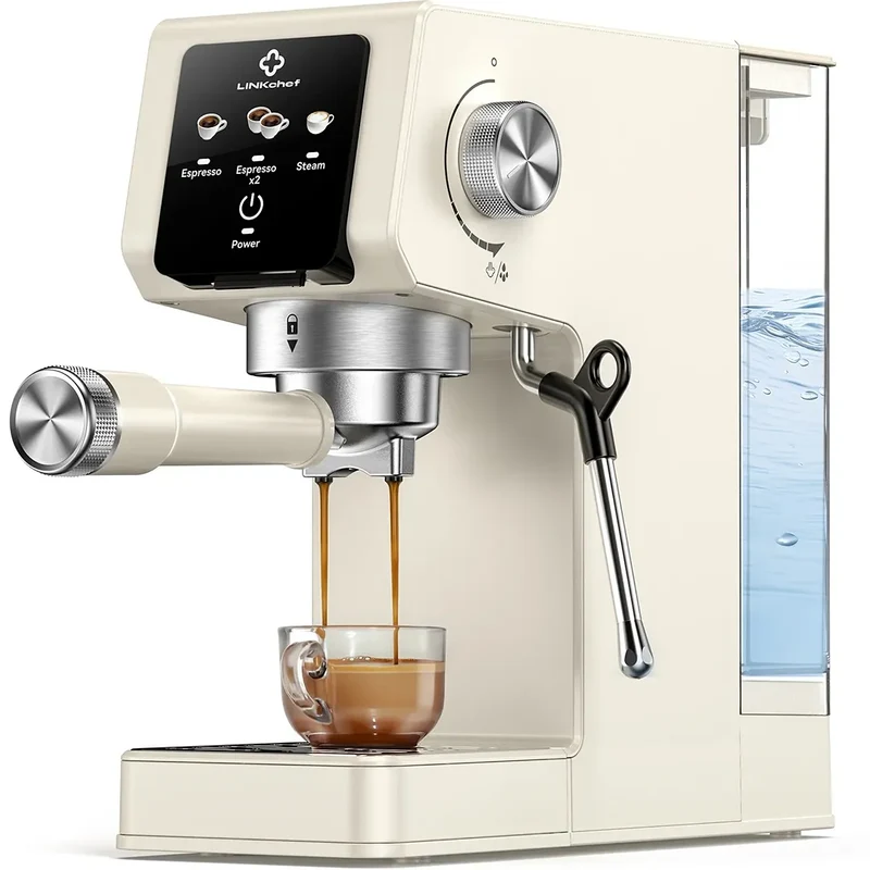 Espresso Machine 20 Bar, Professional Espresso Maker with Milk Frother Steam Wand - Beige