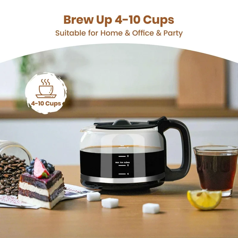 10-Cup Drip Coffee Maker With Built-in Grinder - Silver & Black