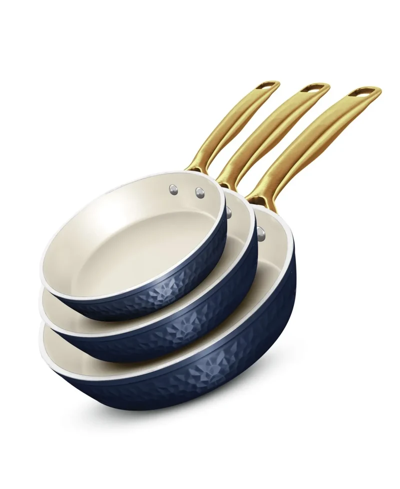 Natural Hammered Nonstick Frying Pan Set - Blue