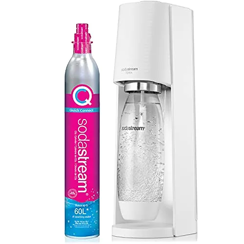 Terra Sparkling Water Maker with CO2 Cylinder, 1L Dishwasher Safe Bottle - White
