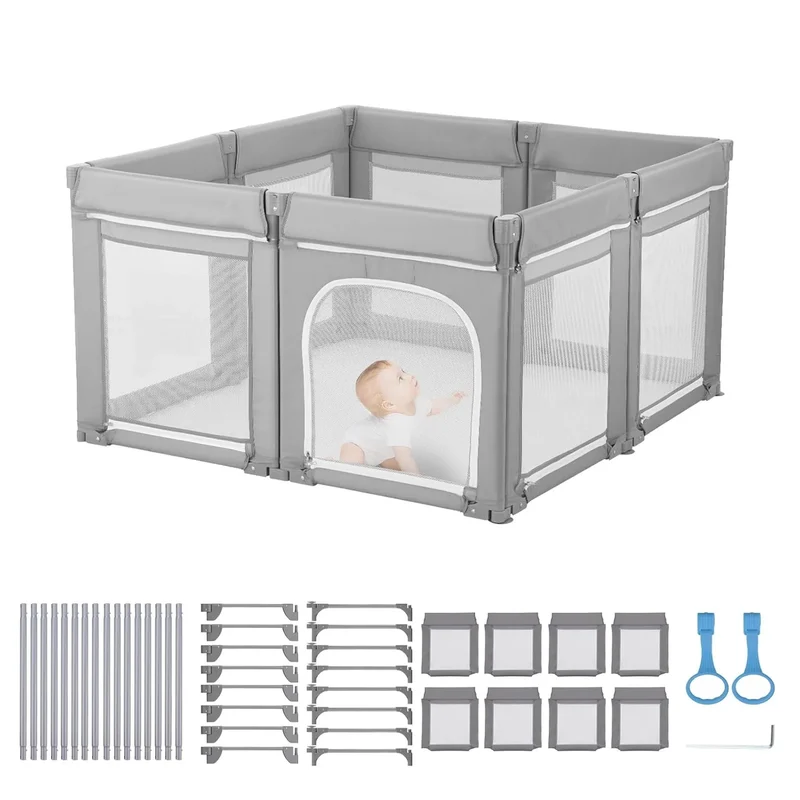 Foldable Baby Playpen - Gray